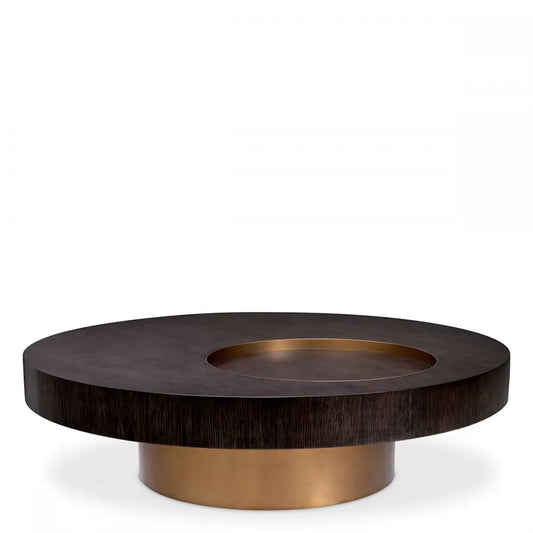 Masuta de cafea Rotunda din Otel inoxidabil Alama si Furnir de stejar Maro mocha D110xH30.5cm Otus Eichholtz