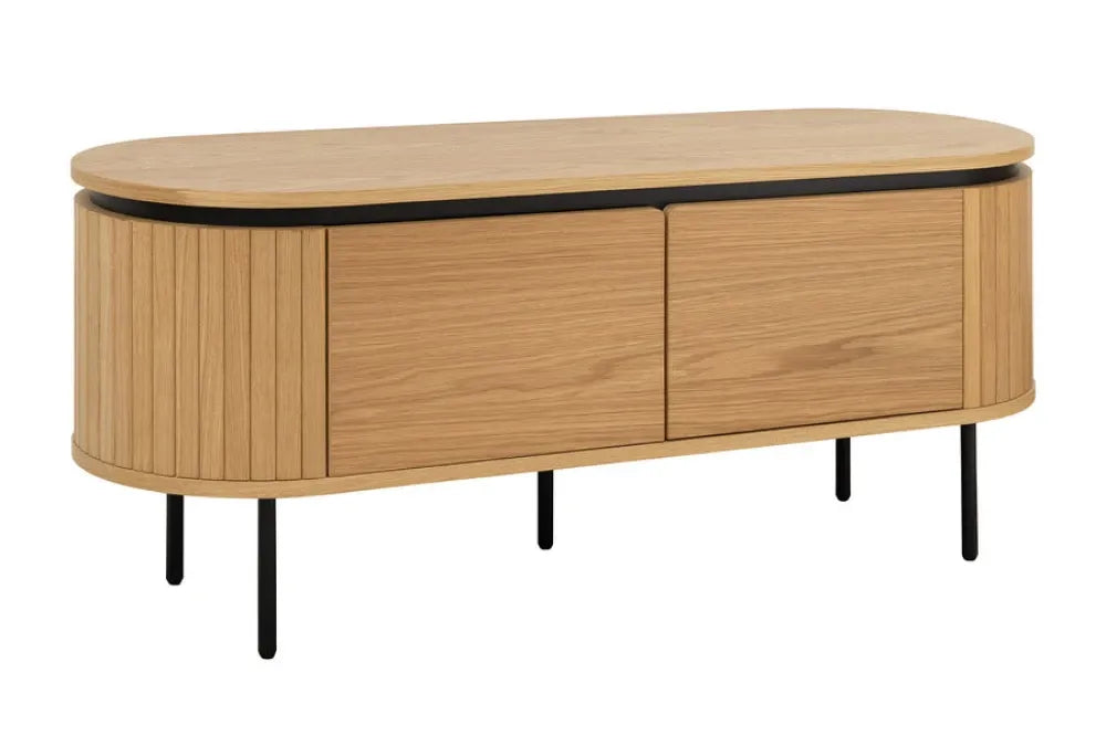 Comoda TV din MDF/Furnir de stejar Maro si Metal Negru L120xH55cm ATELIER