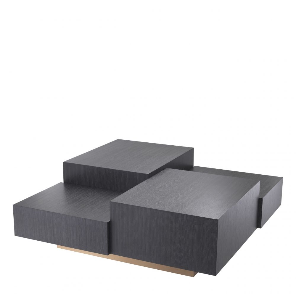 Masuta de cafea Patrata din Otel inoxidabil si Furnir de stejar Auriu/Negru L114xH40cm Nerone