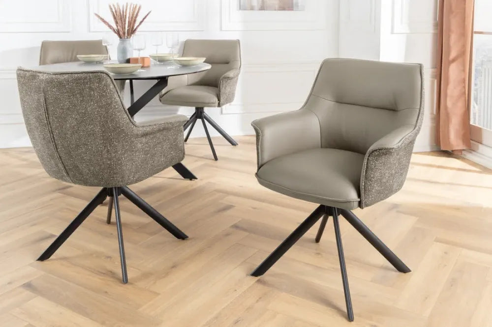 Set 2 scaune rotative tapitat cu Piele/Stofa Grej taupe si picioare din Metal Negru H87xL68xA68cm LE GRAND