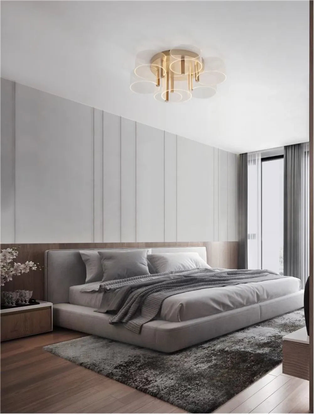 Plafoniera structura din Metal Auriu si abajur din Acrilic Transparent H25.6xL68cm IP20 41W 2116lm 3000k GATLIN