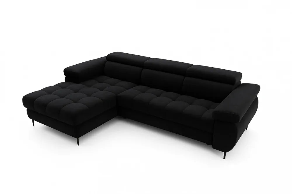 Coltar extensibil si spatiu depozitare din catifea negru Ferruce I L276 x 174cm