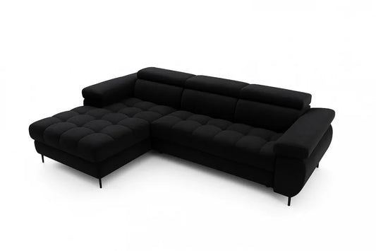 Coltar extensibil si spatiu depozitare din catifea negru Ferruce I L276 x 174cm