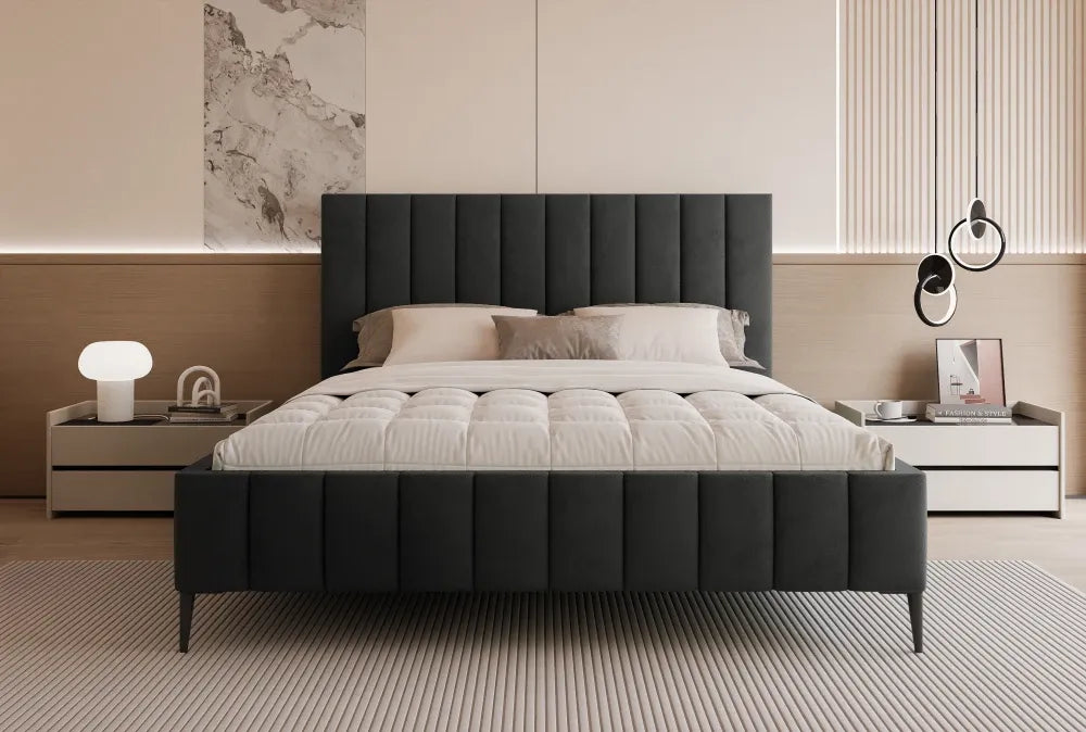 Pat 200 x 200 tapitat cu Catifea Velutto Negru Adel