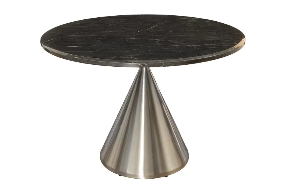 Masa din Marmura artificiala Negru si Metal Argintiu D130xH77cm Elegancia