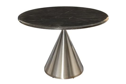 Masa din Marmura artificiala Negru si Metal Argintiu D130xH77cm Elegancia