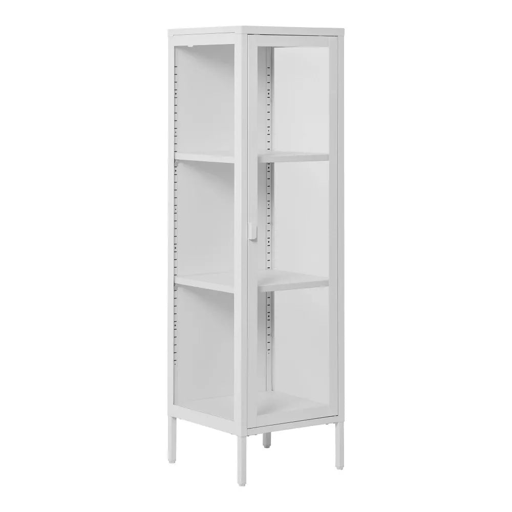 Dulap ingust cu 1 usa din Sticla si Metal Alb L40xH140cm Brisbane Slim