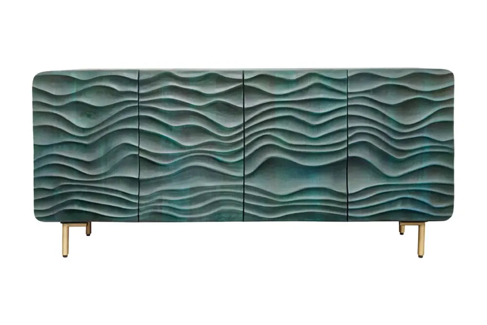 Comoda din Lemn de mango Turcoaz si Metal Auriu L160xH75cm WAVE