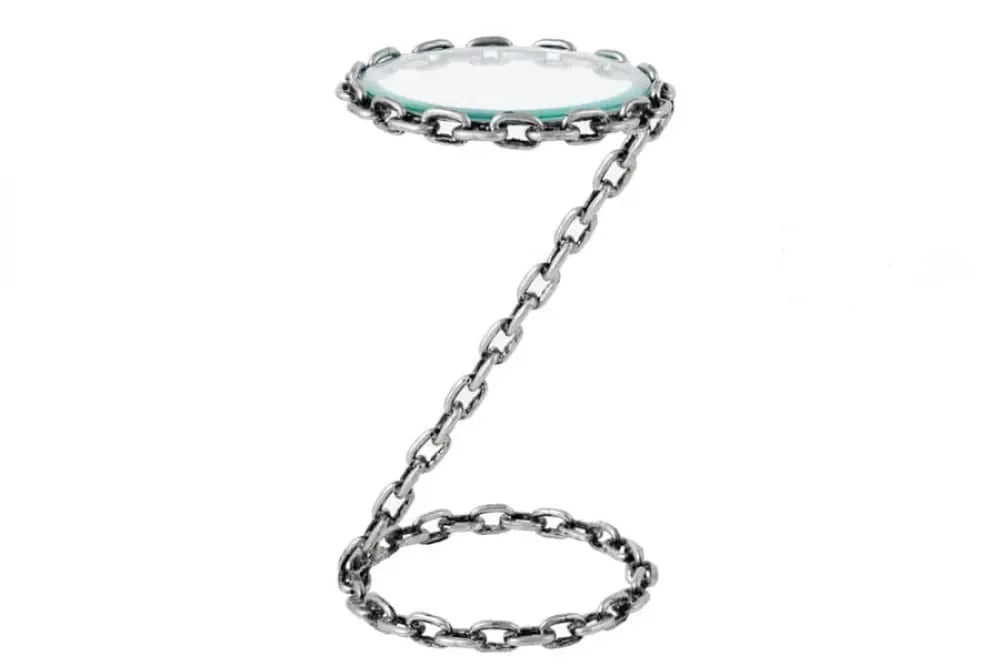 Masuta laterala din Sticla securizata Transparent si Metal Argintiu L33xH55cm Chain