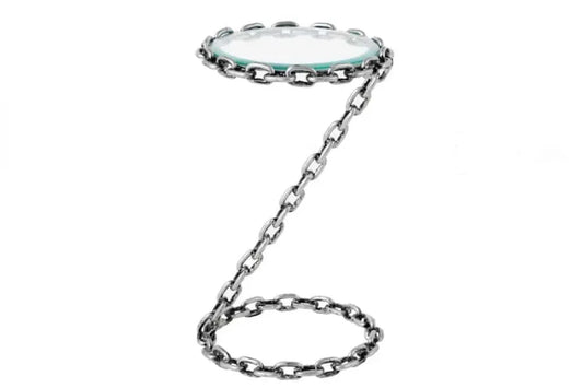 Masuta laterala din Sticla securizata Transparent si Metal Argintiu L33xH55cm Chain