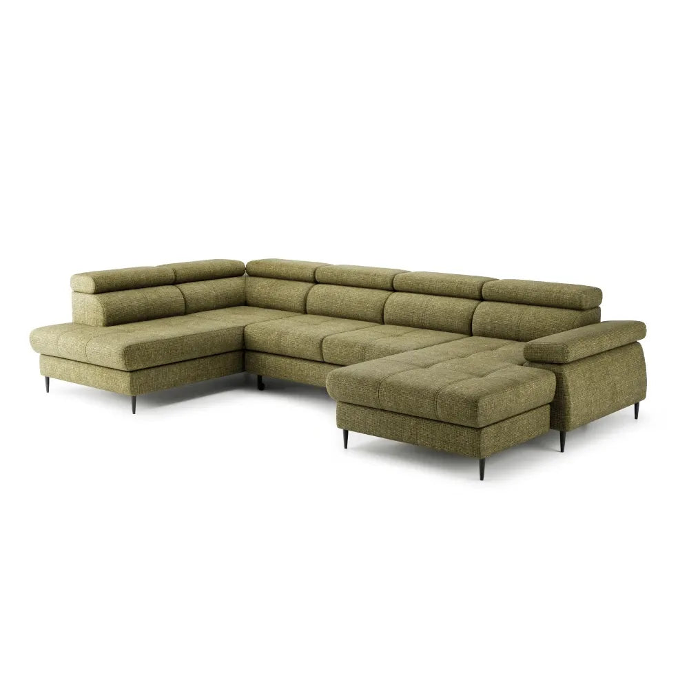 Colat U extensibil tapitat cu Chenille Verde cu lada depozitare Cordoba III