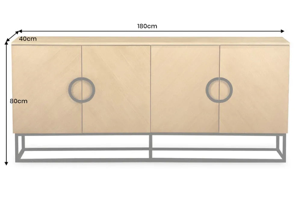 Comoda din MDF/Funir de stejar Maro si Metal Negru L180xH80cm GRANDEZZA