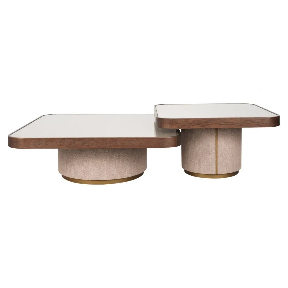 Set 2 masute de cafea din Metal/In Auriu/Bej si Lemn/In/Sticla Maro/Bej L90xH38cm Willox Richmond interiors