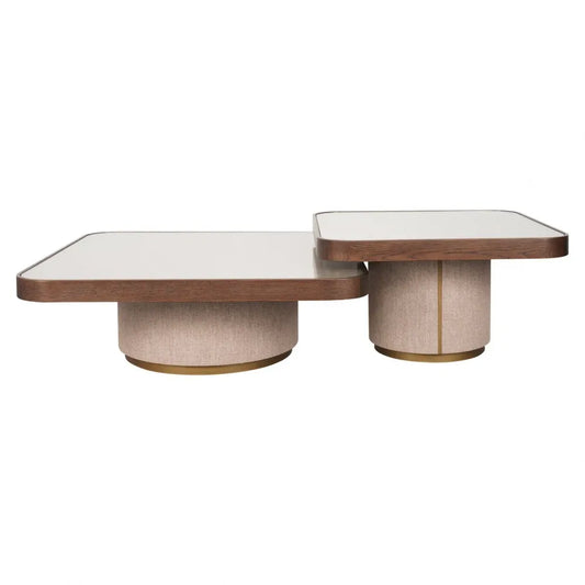 Set 2 masute de cafea din Metal/In Auriu/Bej si Lemn/In/Sticla Maro/Bej L90xH38cm Willox Richmond interiors