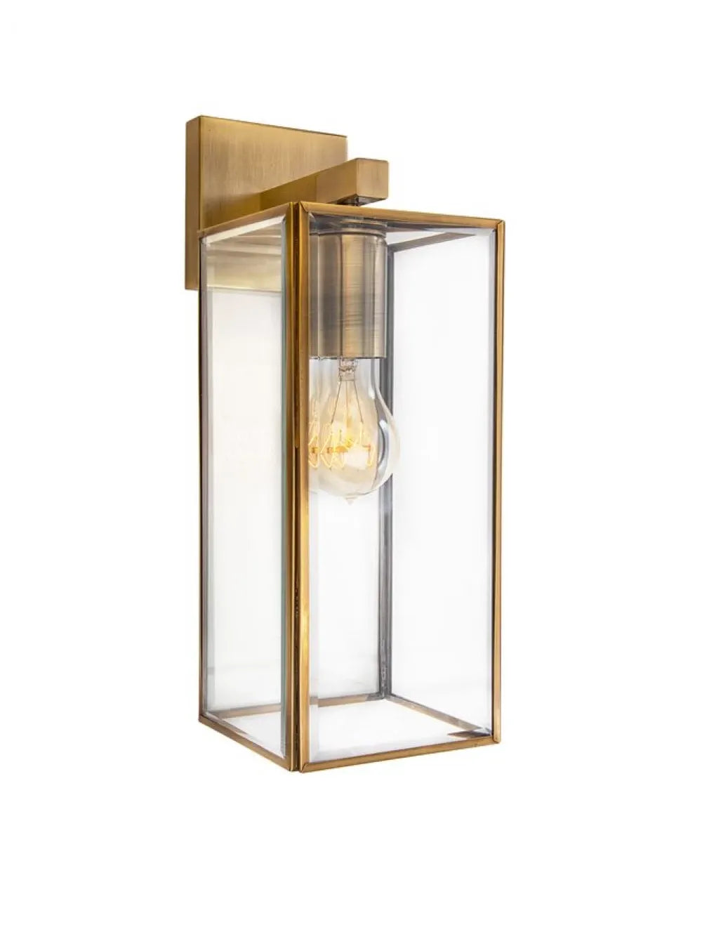 Aplica de perete structura din Metal Alama antichizata si abajur din Sticla Transparent H35xL13cm IP20 FLAVIO