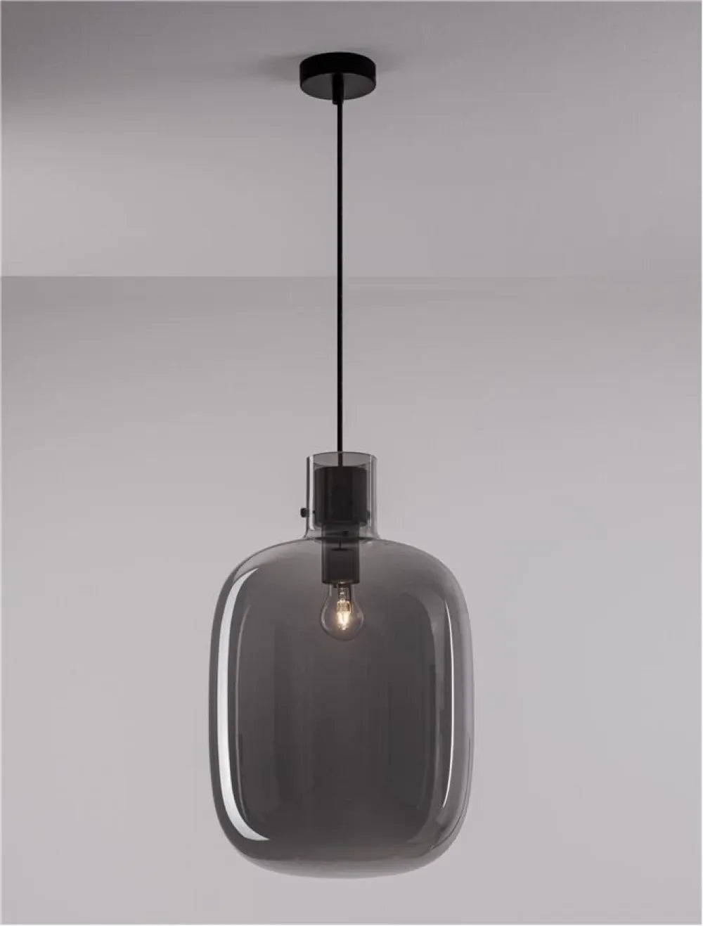 Pendul structura din Metal Negru si abajur din Sticla Fumuriu H248xL30cm IP20 CINZIA