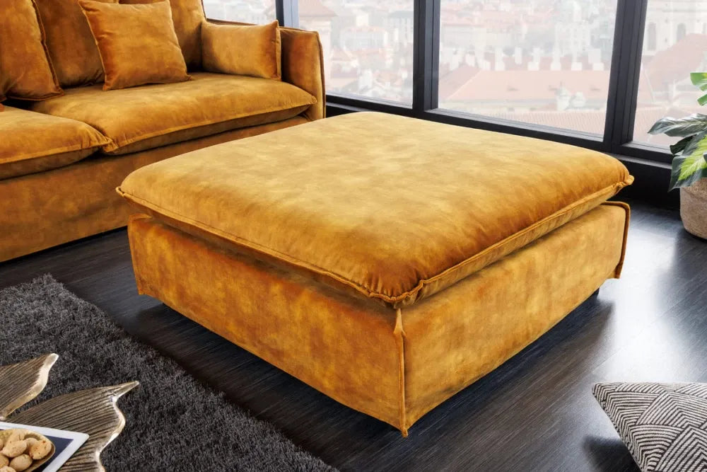 Puf cu husa detasabila din Lemn Negru si Catifea Galben H42xL100cm Heaven