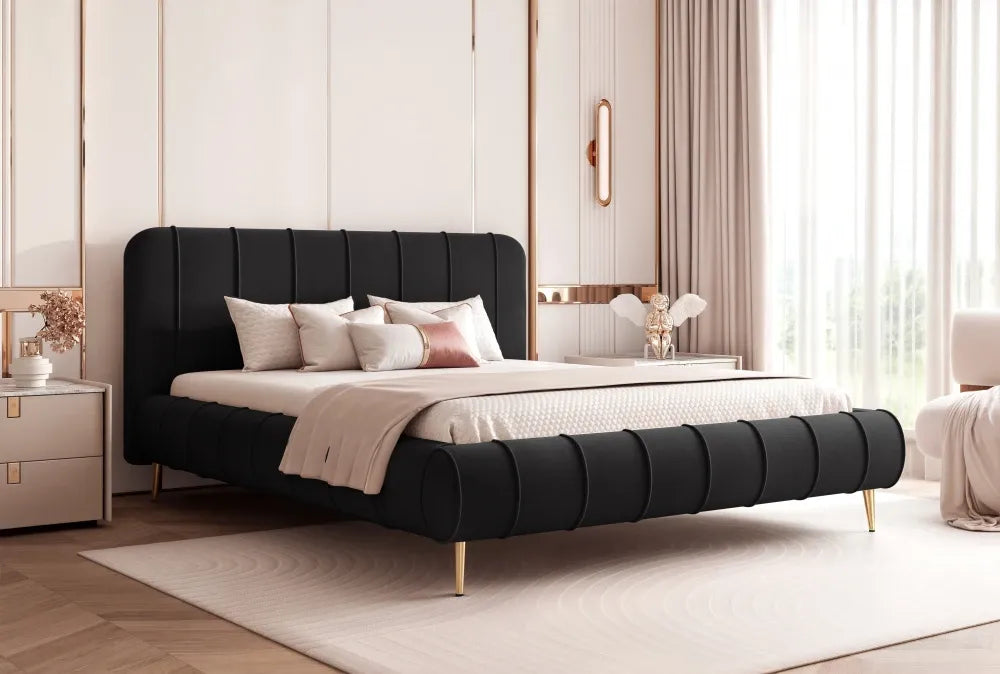 Pat 160 x 200 tapitat cu Catifea Dream velvet Negru Linea