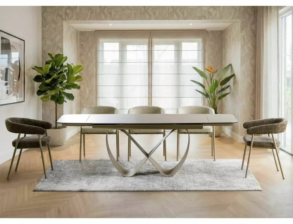 Masa extensibila din Metal Bej si Sticla securizata+Ceramica Bej mat L160-240xH76cm Infinity