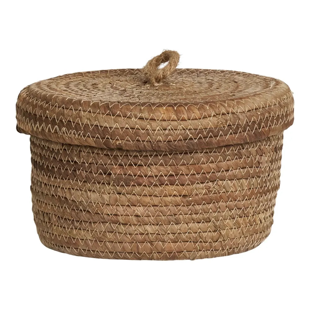 Set 2 cosuri depozitare cu capac impletite natural Maro H14/16xD21/24cm Desio