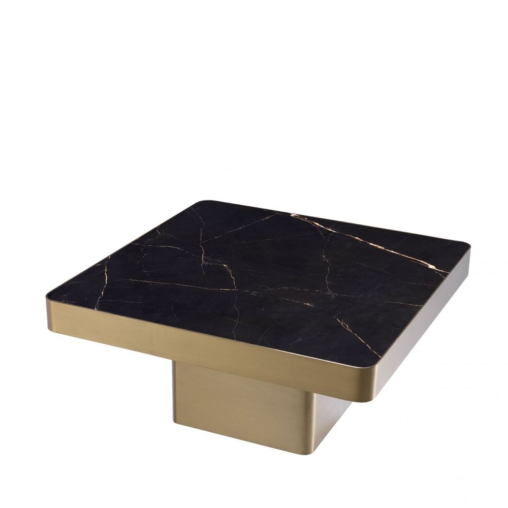 Masuta de cafea Patrata din Otel inoxidabil si Ceramica Auriu/Negru L81xH39cm Luxus