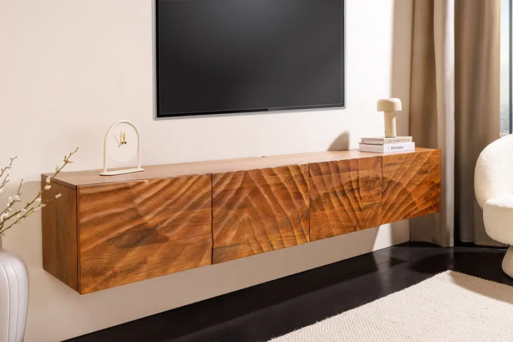 Comoda TV suspendata din Lemn de mango Maro L200xH35cm SCORPION