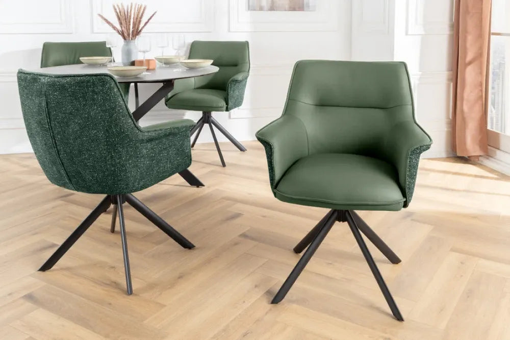Set 2 scaune rotative tapitat cu Piele/Stofa Verde si picioare din Metal Negru H87xL68xA68cm LE GRAND