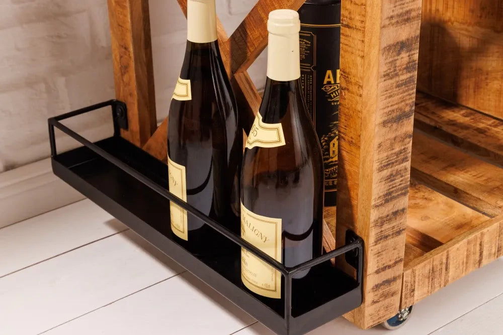 Dulap bar cu rotile din Lemn de mango Maro si Metal Negru L86xH92cm BODEGA