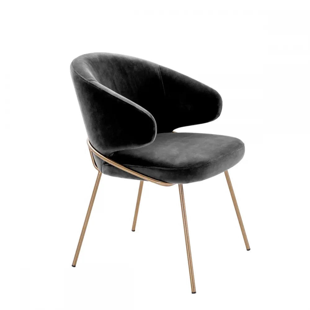 Scaun cu brate din Catifea si Metal Gri inchis/Alama H81xL60xA64cm Eichholtz Kinley