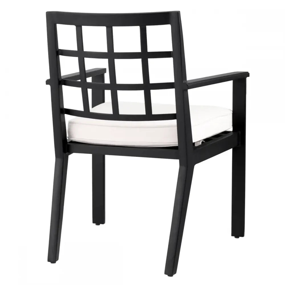 Scaun de exterior din Metal Negru si Stofa Alb H88.5xL64.5xA65cm Cap-Ferrat Eichholtz