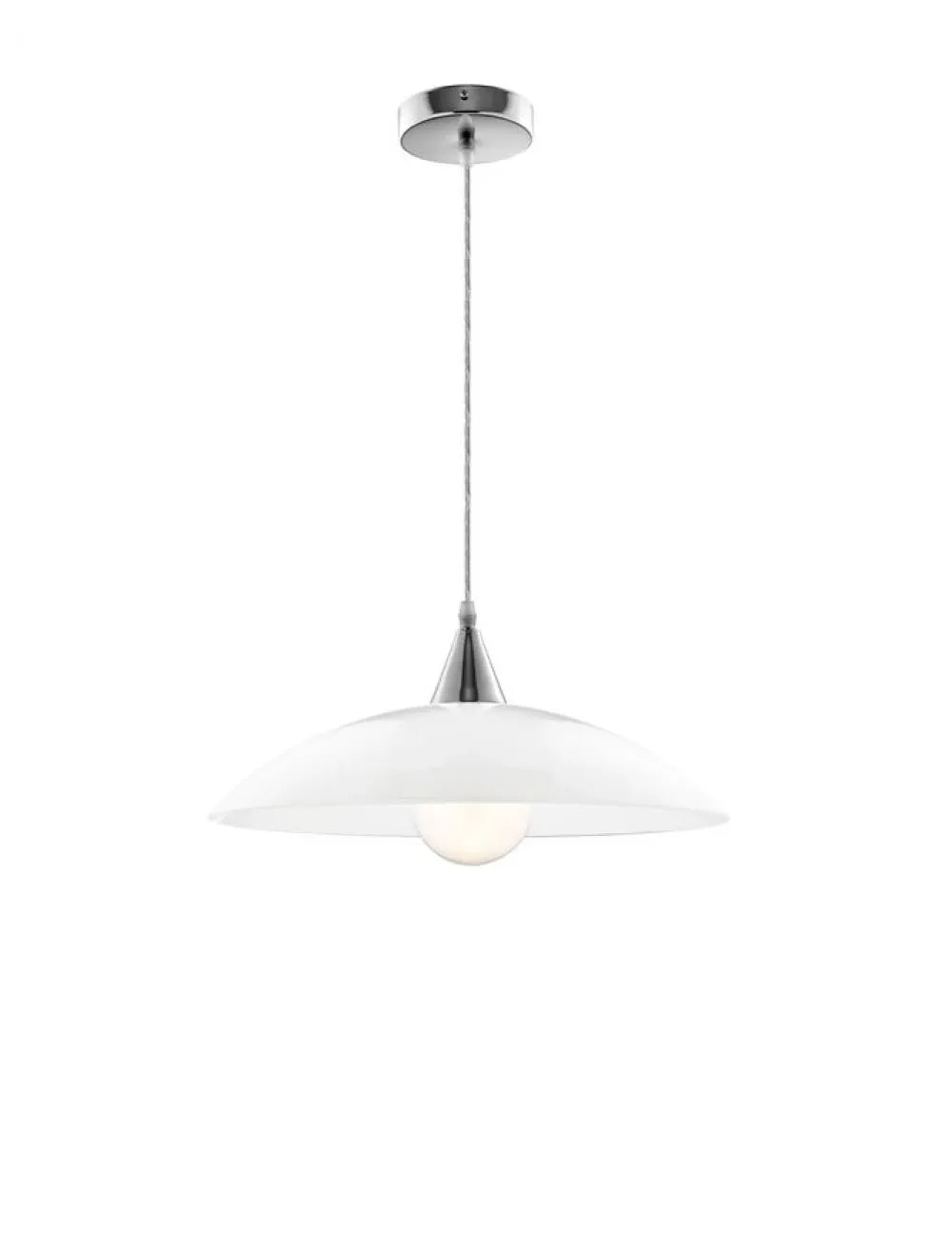 Pendul structura din Metal Argintiu si abajur din Sticla Alb H100xL40cm IP20 VICINO