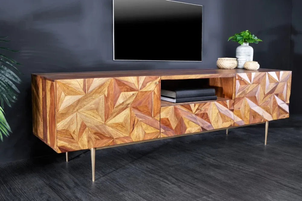 Comoda TV din Lemn de sheesham Maro si Metal Auriu L160xH53cm ALPINE