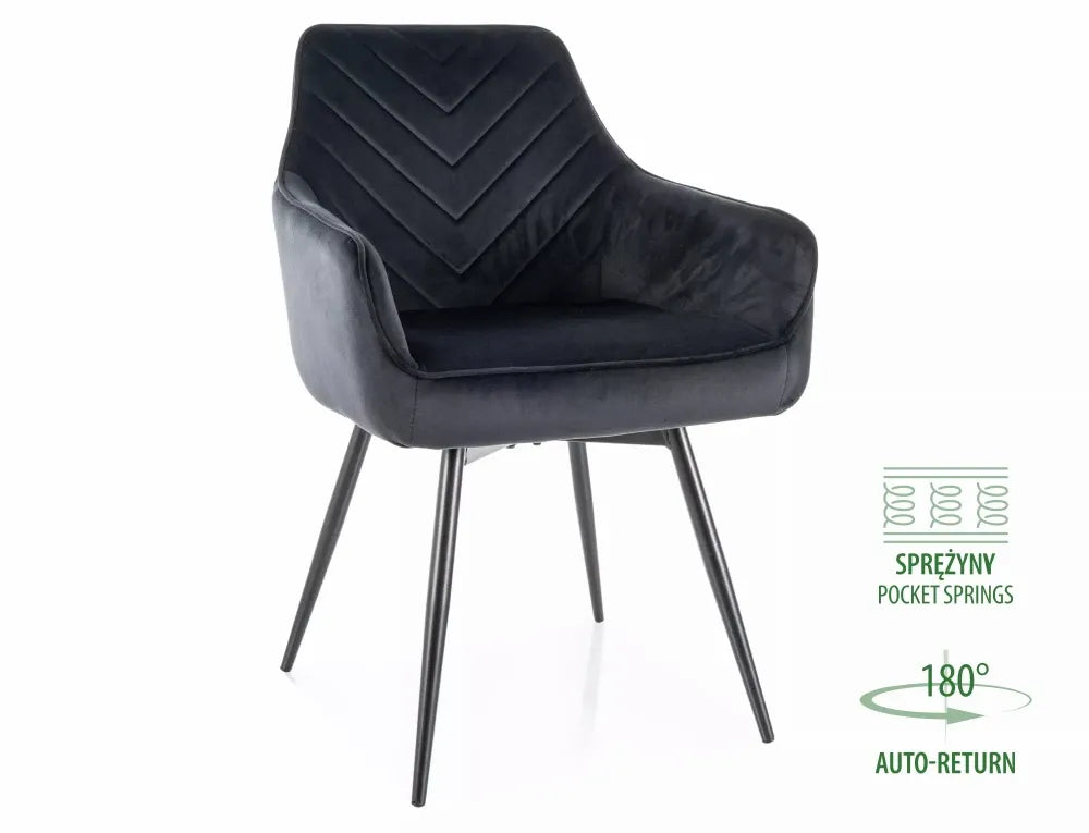 Set 2 scaune din Catifea Negru si Metal Negru Hx88Lx55xA58cm Servio