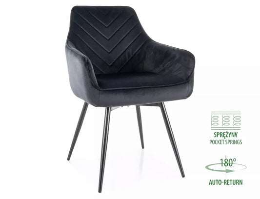 Set 2 scaune din Catifea Negru si Metal Negru Hx88Lx55xA58cm Servio