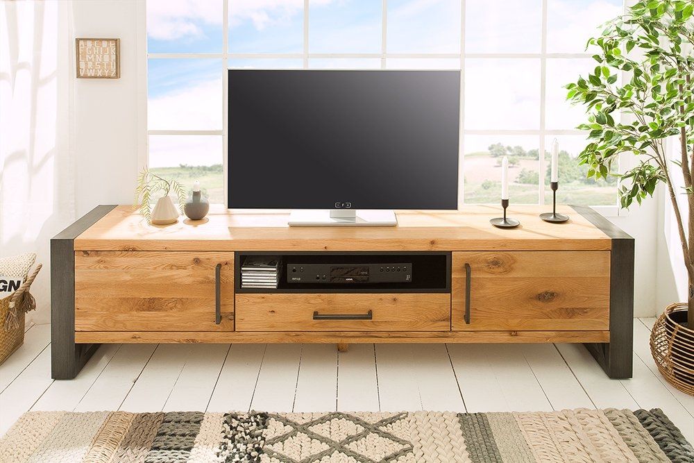 Comoda TV din Lemn masiv de stejar si Metal Maro/ Negru Thor L200xH50cm