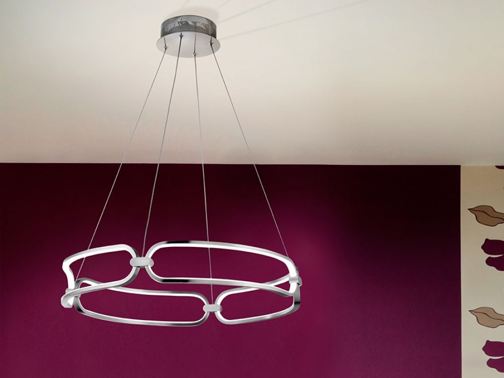 Lustra rotunda cu inaltime reglabila din Aluminiu Argintiu cu LED  D60xH115cm Colette
