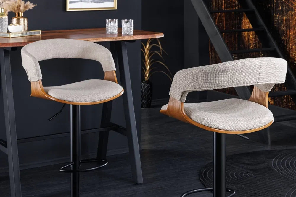Scaun de bar din Metal Negru si Stofa Bej H81-110xL50cm Manhattan