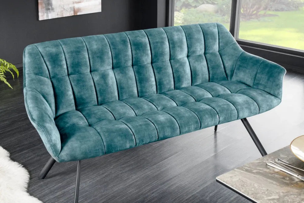 Banca din Metal Negru si Stofa Turcoaz H85xL165cm Papillon