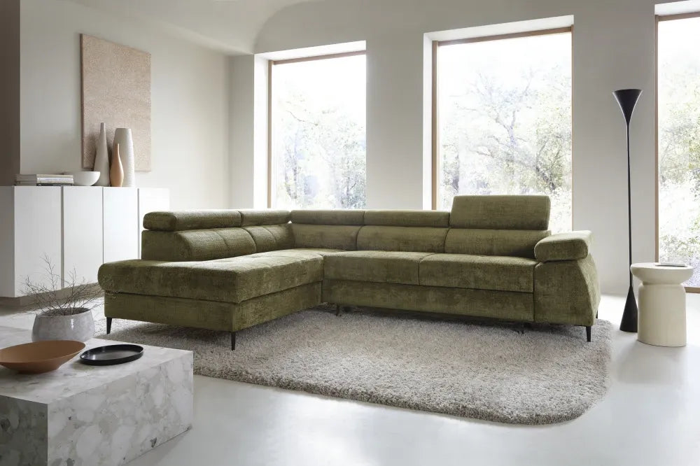 Coltar extensibil tapitat cu Chenille Verde cu lada depozitare Cordoba II