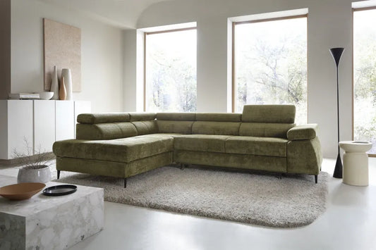 Coltar extensibil tapitat cu Chenille Verde cu lada depozitare Cordoba II