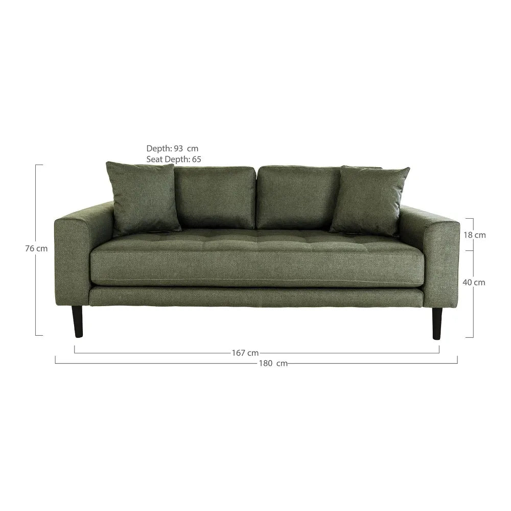 Canapea de 2 locuri cu picioare din lemn de fag negru tapitata cu Stofa Verde L180xH76cm Lido