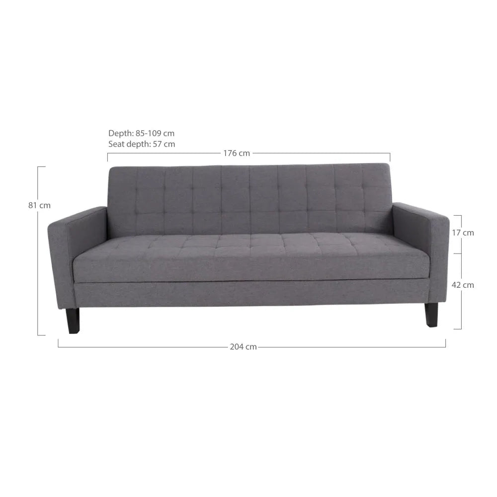 Canapea cu functie pat si spatiu depozitare tapitata cu Stofa Gri L204xH81cm Milton