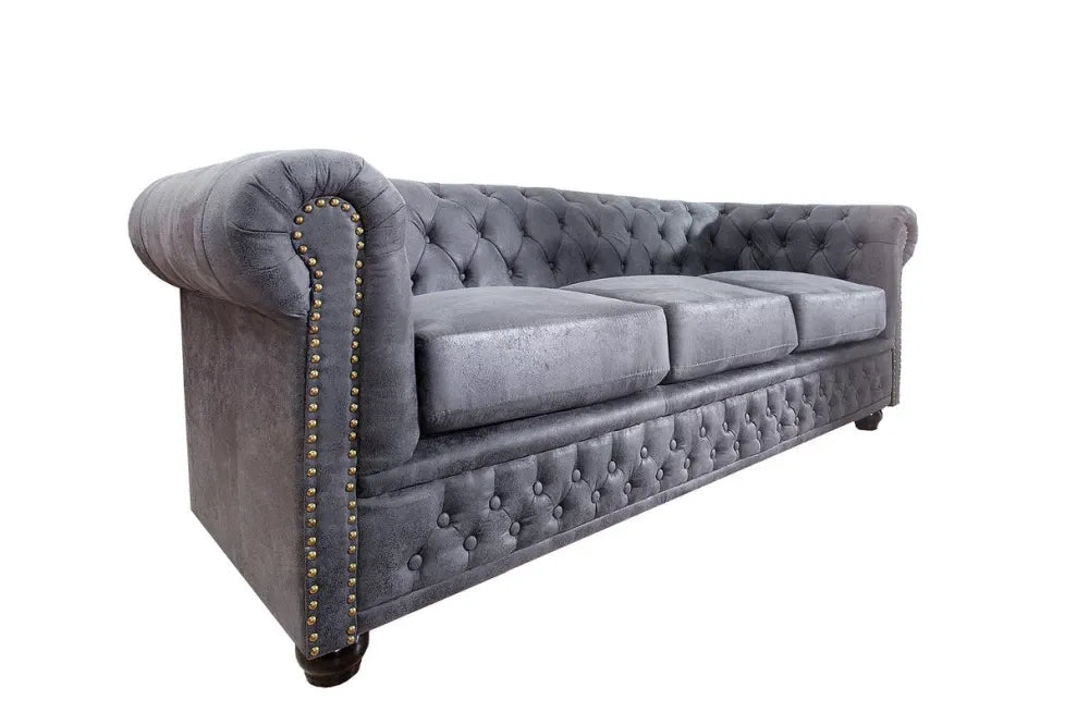 Canapea 3 locuri tapitat cu Microfibra Gri L200cm Chesterfield