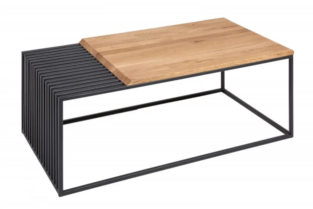 Masuta de cafea Dreptunghiulara din Lemn masiv de stejar Maro si Metal Negru L100xH40cm Architecture