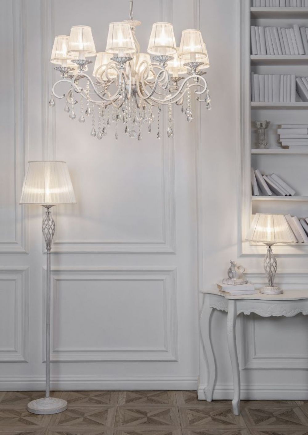 Veioza din Organza si Metal Alb D32xH56cm Grace