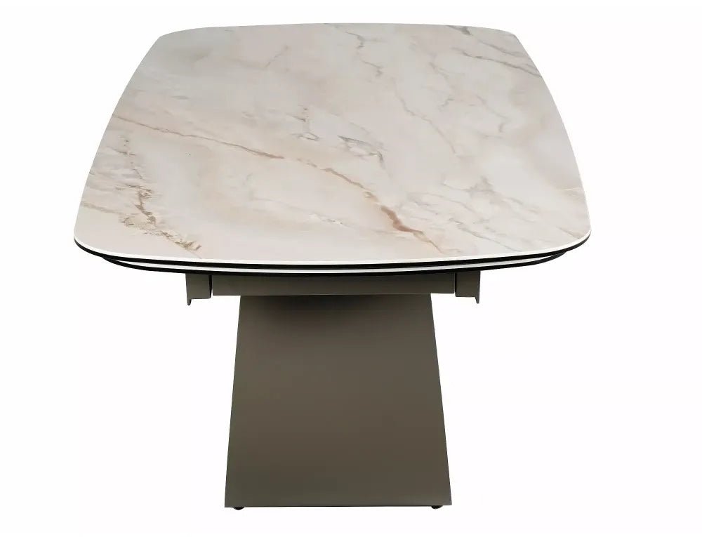 Masa extensibila din Metal Cupru si Sticla securizata+Ceramica Bej lucios L198-274xH76cm Casablanca
