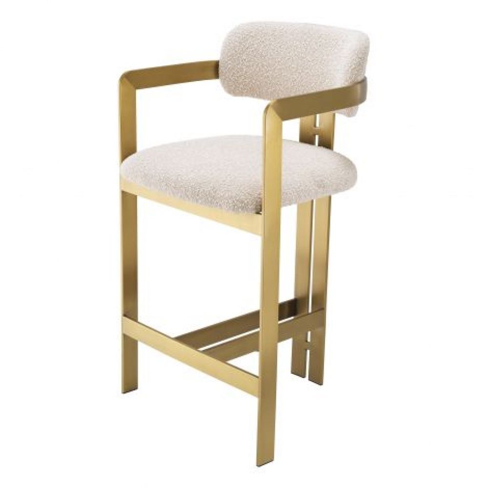 Scaun de insula tapitat cu Boucle Crem cu picioare din Metal Auriu H97xL53xA45cm Donato
