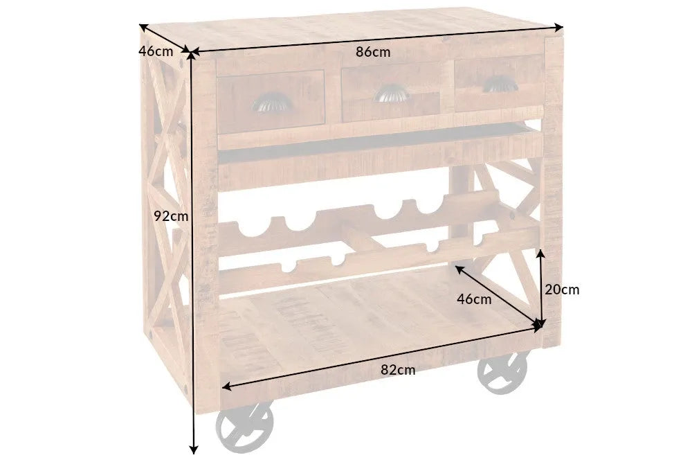 Dulap bar cu rotile din Lemn de mango Maro L86xH92cm BODEGA
