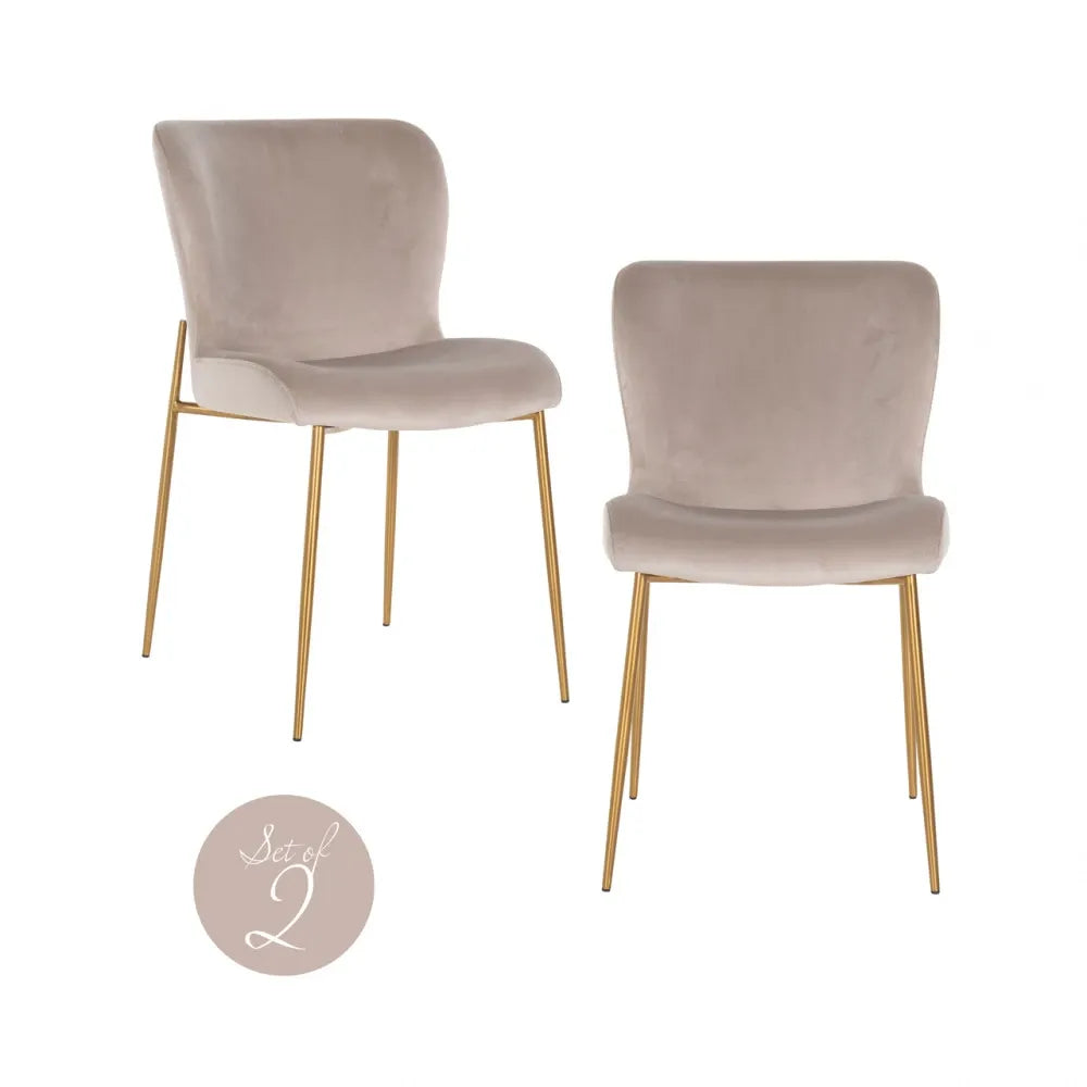 Set 2 Scaune din Catifea si Metal Bej/Auriu H84.5xL50xA63cm Odessa Richmond Interiors