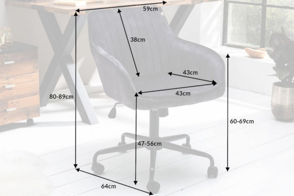 Scaun de birou reglabil cu rotile din Catifea si Metal Mov/Negru Turin H80-89xL59xA64cm
